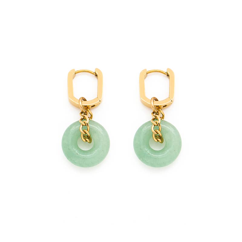 💚 Boucles d’oreilles dorées & pierre naturelle – Aventurine Verte