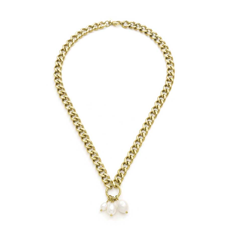 💍 Collier Gourmette Acier & Perles - 42cm