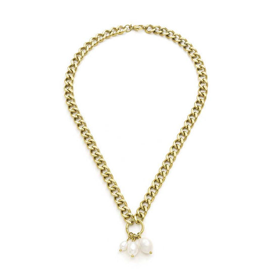💍 Collier Gourmette Acier & Perles - 42cm