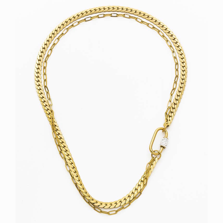💛 Collier Double Chaîne Dorée & Fermoir Cristal - 40cm