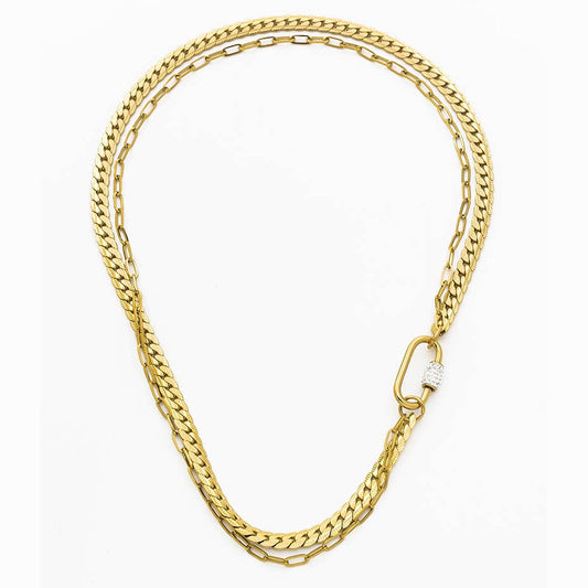 💛 Collier Double Chaîne Dorée & Fermoir Cristal - 40cm