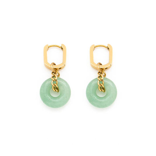 💚 Boucles d’oreilles dorées & pierre naturelle – Aventurine Verte