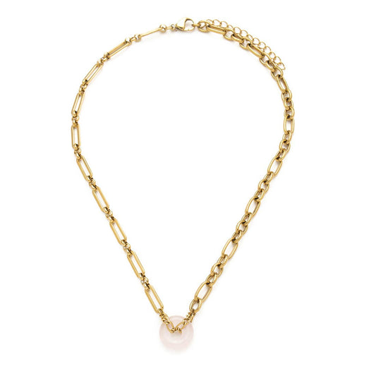 🌸 Collier Doré & Pierre Naturelle – Quartz Rose 40,5 cm + 5 cm